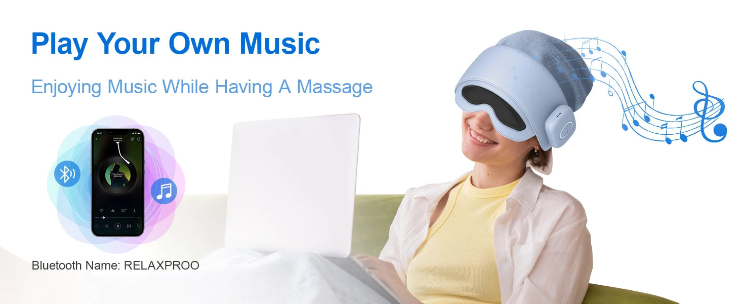 Masseur de tête pour soulager la fatigue, masseur oculaire avec chaleur, massage de la tête et des yeux pour soulager le stress, compatible Bluetooth, cadeaux idéaux